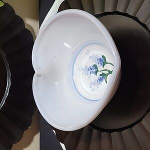 Salado Pottery Heart Shaped Bluebonnets Bowl.  Signed
